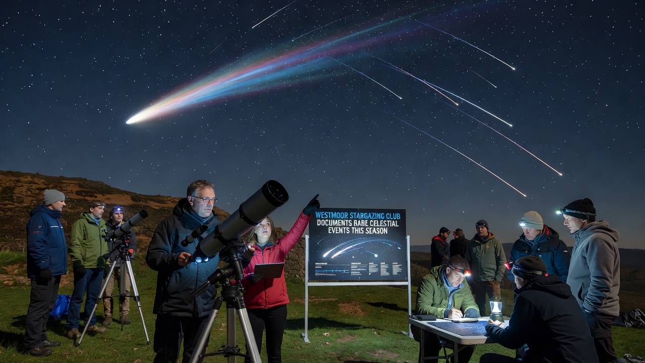 Detailed telescope setup capturing a celestial event during a club session